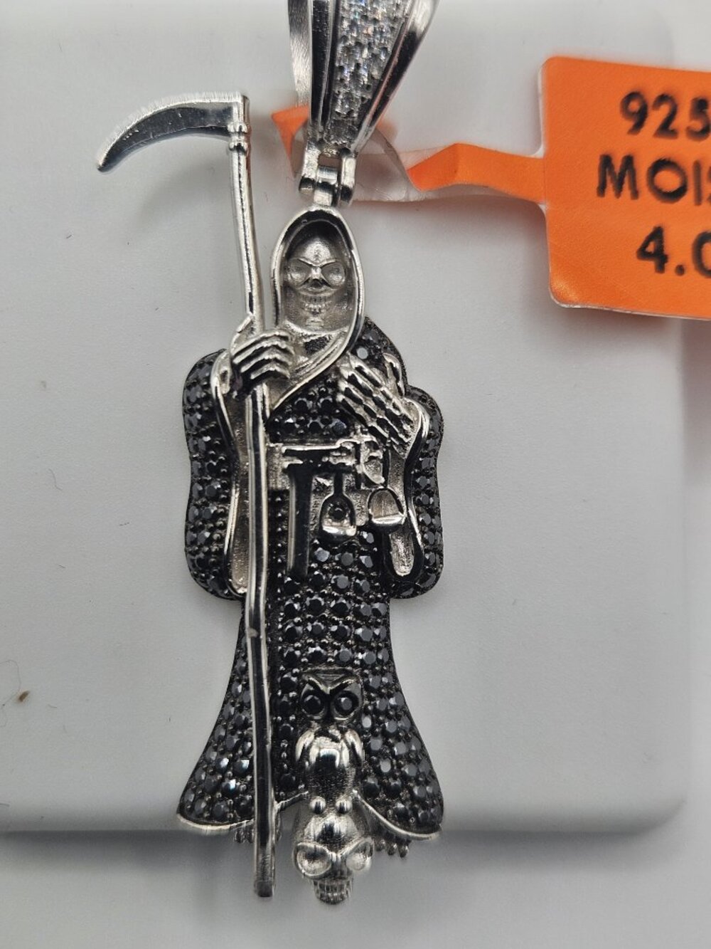 925 Silver 4ctw Moissanite Santa Muerte Pendant